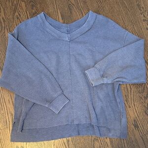 Aerie Textured Blue Crew Neck Sweater